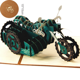 Pop-up kaart "Motorfiets - Harley Davidson" - 3D videokaart motor, uitnodiging motorfiets reis