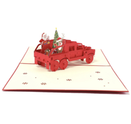 3D popup Kerstkaart Kerstman in Jeep met rendier Pop-up wenskaart