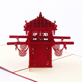 Carte de mariage pop-up en 3D avec une chaise à porteurs rouge classique de la Chine ancienne