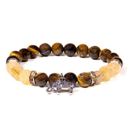 Tijgeroog/rutiel kwarts armband met olifant bedel