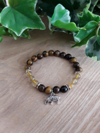 Tijgeroog/rutiel kwarts armband met olifant bedel