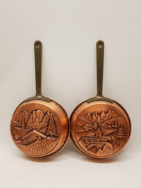 Frying pans red copper Vintage.