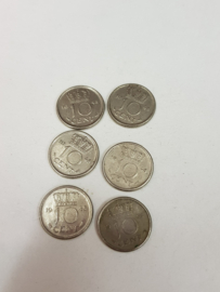 Nederland 10 cent Dubbeltjes Wilhelmina 1948 6 stuks