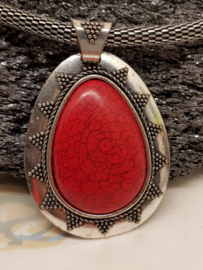 Vintage silberfarbene Halskette mit großem Amulett aus den 90er Jahren