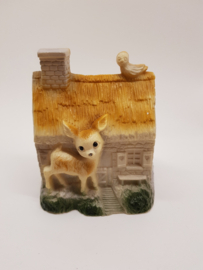 Forest house with Bambie deer in front of it Vintages piggy bank