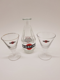 Martini-Dekanter aus Paris mit 2 Martine-Gläsern Jahrgänge