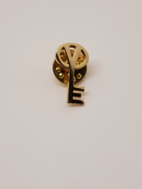 Goudkleurige pin V en een soort sleuteltje