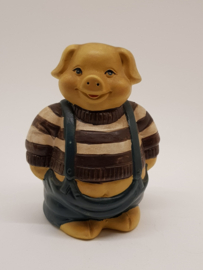 Terracotta piggy bank male with striped sweater