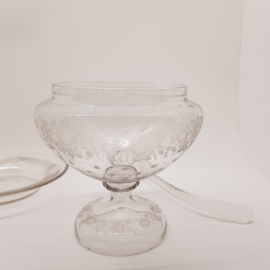 Antique Glass Bowl with Glass spoon, has damage