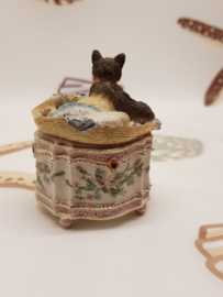 Vintage-Spieluhr mit Katze darauf