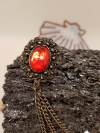 Viktorianische Umhangbrosche mit Kette und rotem Stein Antik