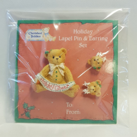 Holiday Lapel Pin & Earring set 141860 Cherished Teddies