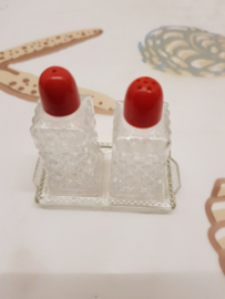 Antikes 3-teiliges Salz- und Pfefferglas-Set