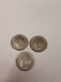 Nederland 25 cents kwartjes 3x Wilhelmina 1948