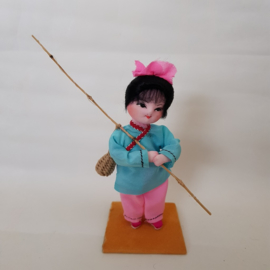 Japanese fabric doll girl fishing 60s