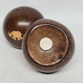 Wooden balls of salt and pepper shakers from Zimbabwe