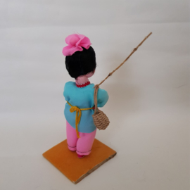 Japanese fabric doll girl fishing 60s