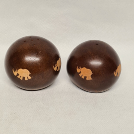 Wooden balls of salt and pepper shakers from Zimbabwe