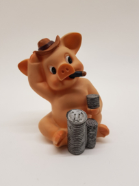 Pig piggy bank on a pile of money