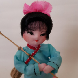 Japanese fabric doll girl fishing 60s