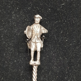 Antique silver plated sugar spoon with a man on top