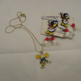 Donald Duck necklace and barrettes