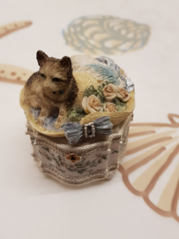 Vintage-Spieluhr mit Katze darauf