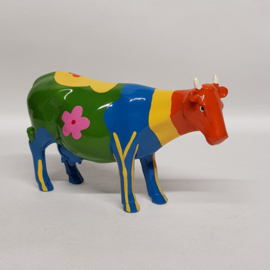 Cow with plastic flowers