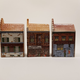 Polychrome houses handpainted 3 pieces