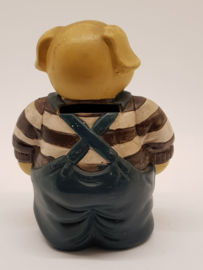 Terracotta piggy bank male with striped sweater