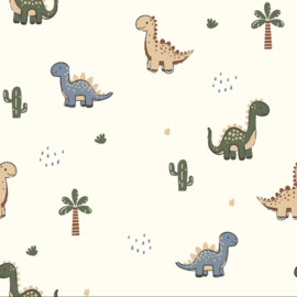 Katoen Poplin stof bedrukt Dinosaurussen