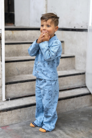Flanel bedrukt raketten babyblauw