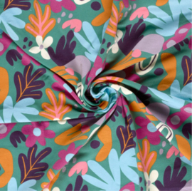 French Terry brushed Bloemen Petrol