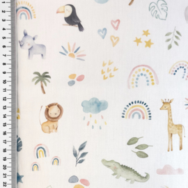 Poplin digitale print Tiny Animal Kingdom - Design B