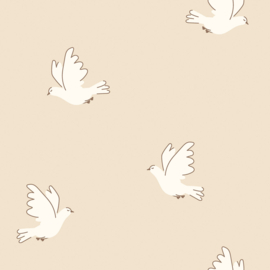 Terry Crêpe stof Vogels Beige