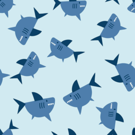 Badhanddoek stof digitaal bedrukt Haaien Babyblauw