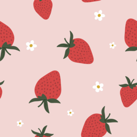 Badhanddoek stof digitaal bedrukt Aardbeien Licht roze