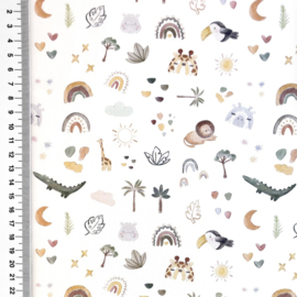 Poplin digitale print Tiny Animal Kingdom - Design E