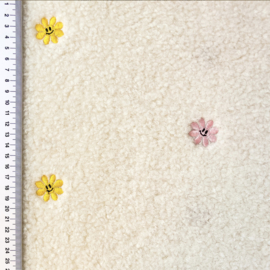 Teddy With Embroidery Smiley Flowers - Geel