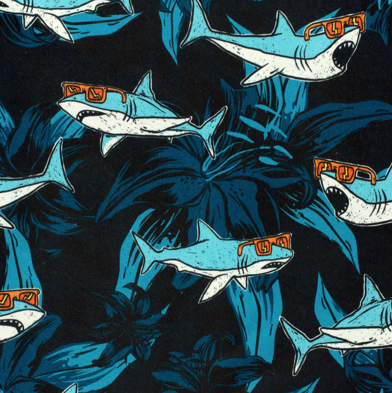 Badhanddoek stof digitaal bedrukt Shark