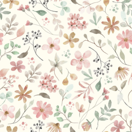 Rib jersey digitaal bedrukt Bloemen Gebroken wit