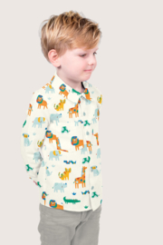 Katoen Poplin bedrukt Dieren Gebroken wit