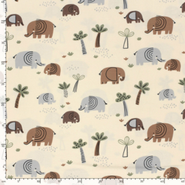 Tricot print bedrukt Olifanten ecru