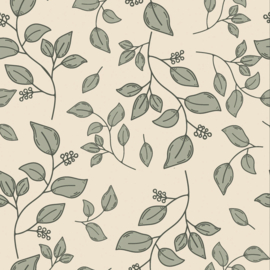 Hydrofiel stof bedrukt Bladeren Beige/groen