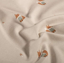 French Terry stof vosjes & paddenstoel beige