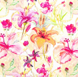 Snoozy fabrics Tricot digital bedrukt aquarel bloemen