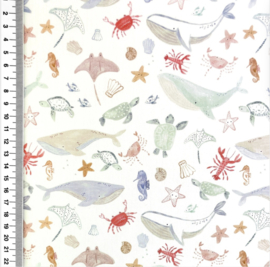 Poplin digitale print Tiny Ocean Pals - Design A