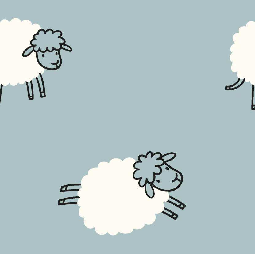 French Terry stof bedrukt Schapen Babyblauw