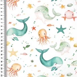 Poplin digitale print Printed Tiny Ocean Pals - Design D
