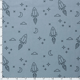 Flanel bedrukt raketten babyblauw